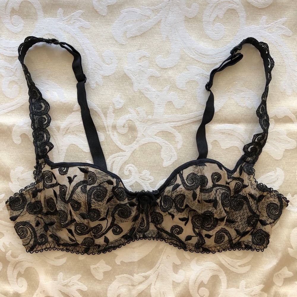 Vintage Lejaby Underwire Bra Embroidered Black Size 36C - Picture 3 of 7